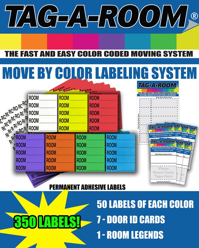 Tag-A-Room Home Moving Labels Color Coded Packing Stickers (350MBC) - Image 3